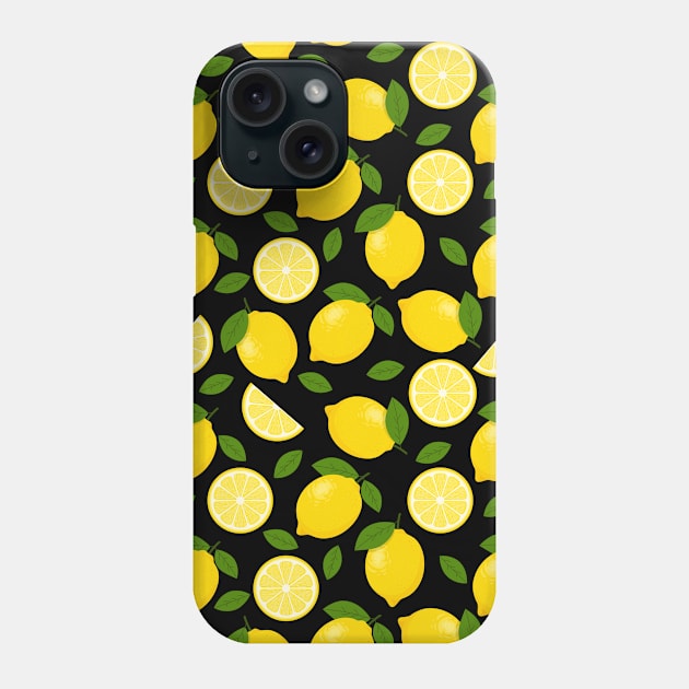 Lemon Fruit Pattern on Black Background Phone Case by Ayoub14