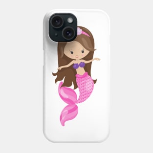 Little Mermaid, Cute Mermaid, Brown Hair, Shells Phone Case