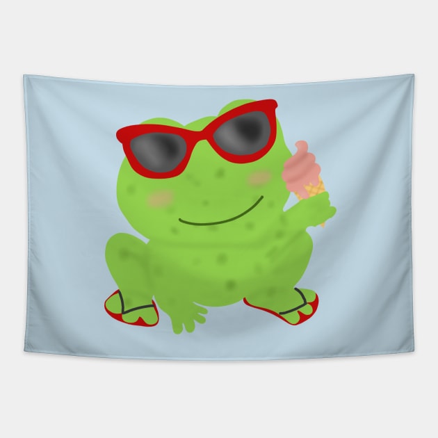 Frog with an ice cream Tapestry by Becky-Marie