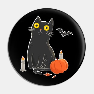 Intense Gaze Black Cat in Halloween Pin