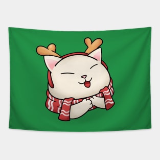 Meowy Christmas Cute Cat Reindeer wearing Scarf Tapestry