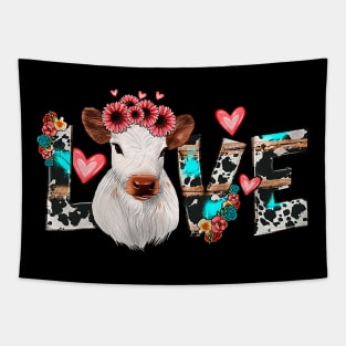 Floral Calf Love Cow Print Western Valentines Day Calf Mom Tapestry