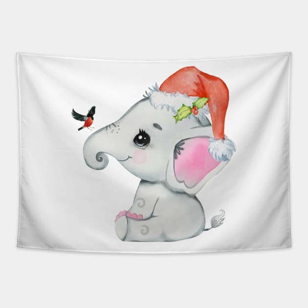 Animal Best Friends Christmas Baby Elephant Tapestry by Royal7Arts