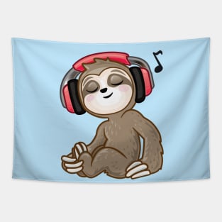 Cute Sloth Listening To Music Tapestry