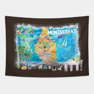 Montserrat Illustrated Travel Map with Roads and Highlights Tapestry