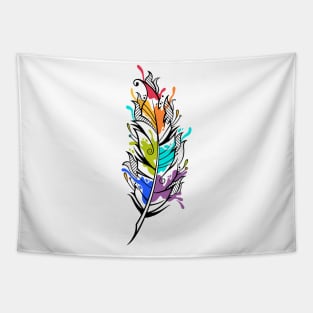 Beautiful colorful bird feather with watercolor paints Tapestry