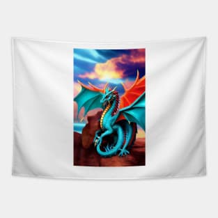 Dragon Fire Turquoise Graphic Tapestry