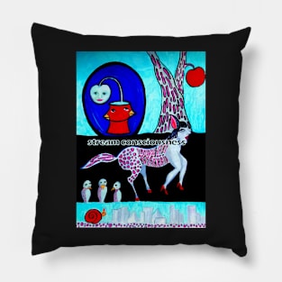 Stream Consciousness on a Horse with Birds and Apples Pillow