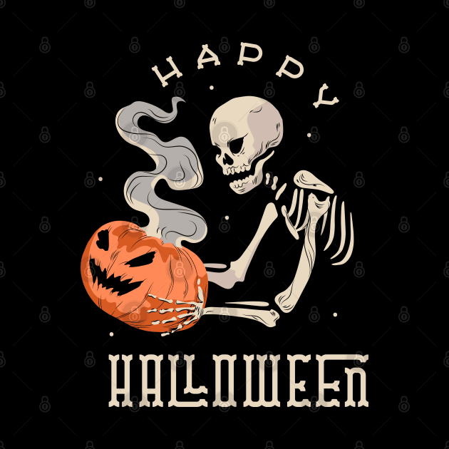 Happy Halloween Skeleton With Jack O' Lantern by M n' Emz Studio