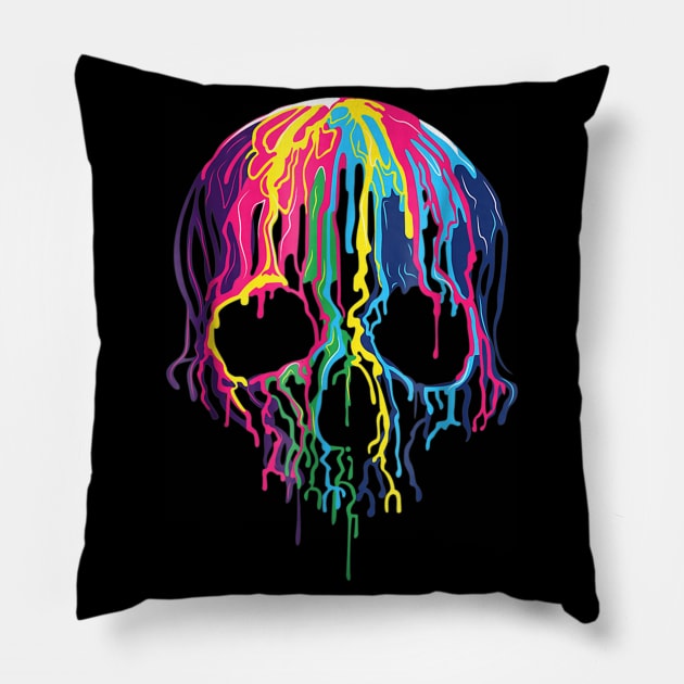 Colorful Melting Skull Art Graphic Halloween Pillow by adrinalanmaji