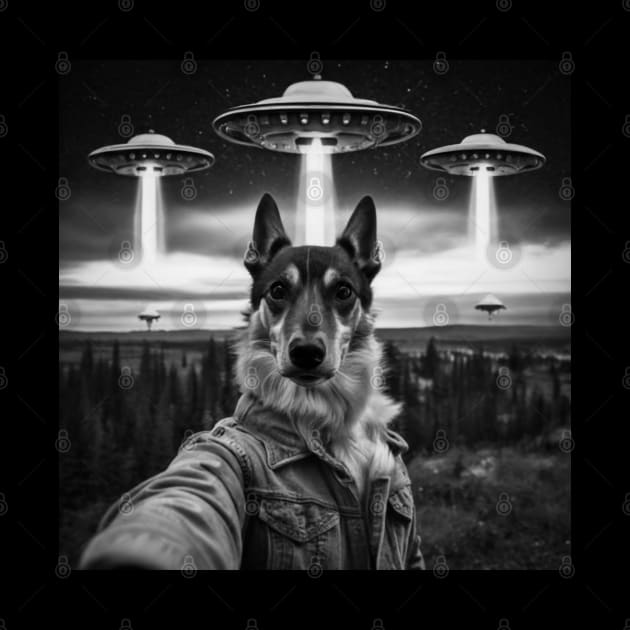 Selfie of Funny Dog And Aliens UFO by Megadorim