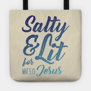 Salty and Lit for Jesus - Gradient Blue Distress Tote