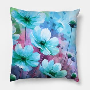 Blue Cosmos Flower Pillow