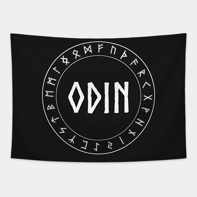 Odin Norse God with Runes Tapestry by AgemaApparel