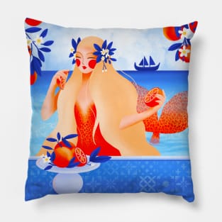 Beautiful mediterranean mermaid with oranges, version 4 Pillow