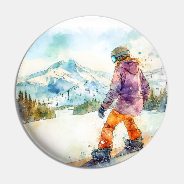 Artistic illustration of snowboarder Pin by WelshDesigns