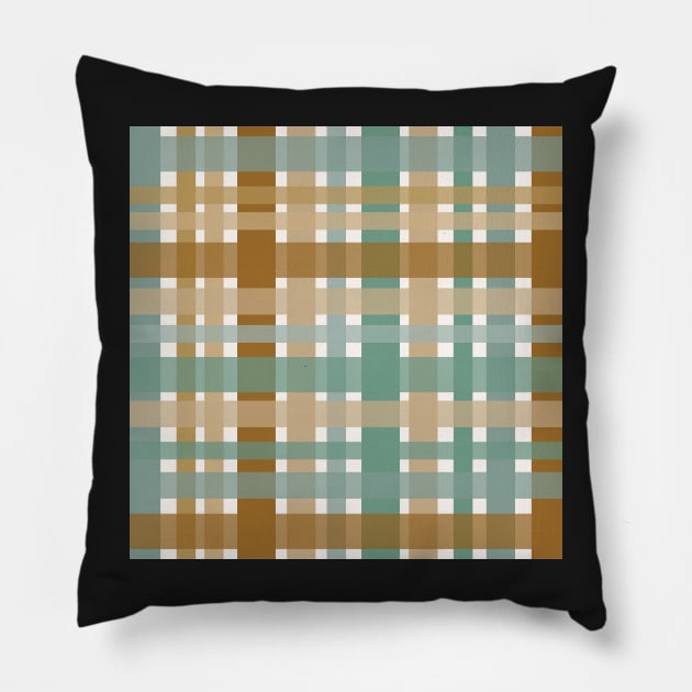 Modern tartan plaid in tones of sage blue green and caramel Pillow by FrancesPoff