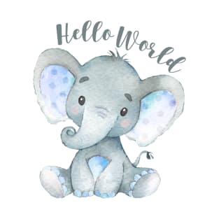 Hello World Baby Elephant Blue T-Shirt