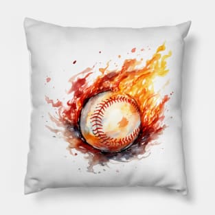 Flamming Baseball Watercolor Pillow