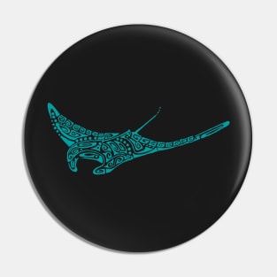 Turquoise manta ray tattoo style black background Pin