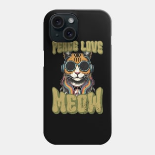 Peace Love Meow, Retro Groovy Style Hippie Cat Lover Design Phone Case