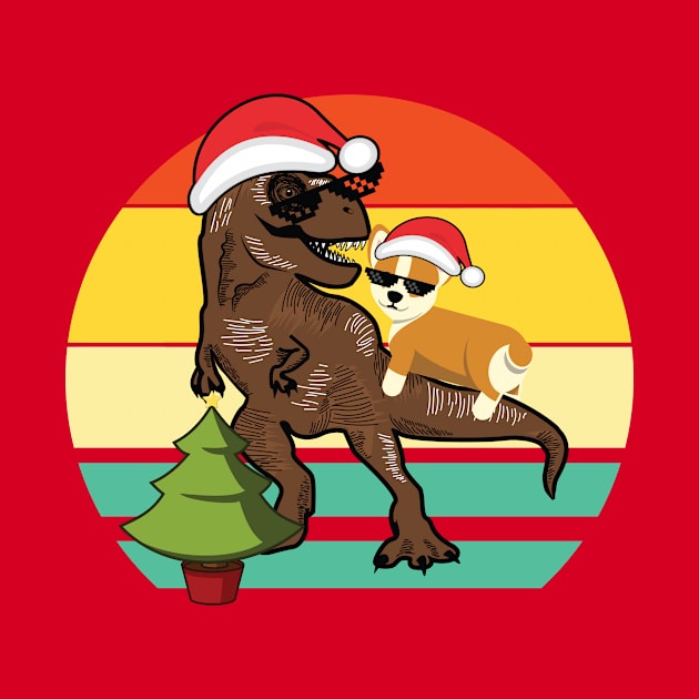 Corgi Riding T Rex with Christmas Tree by XOZ
