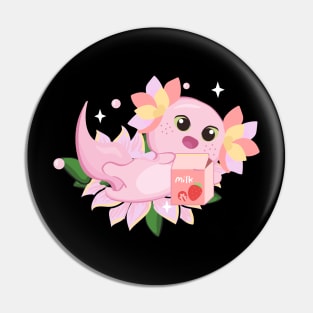 Axolotl Strawberry Milk Milkshake Floral Kawaii Axolotl Pin