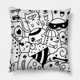 black and white doodle art Pillow