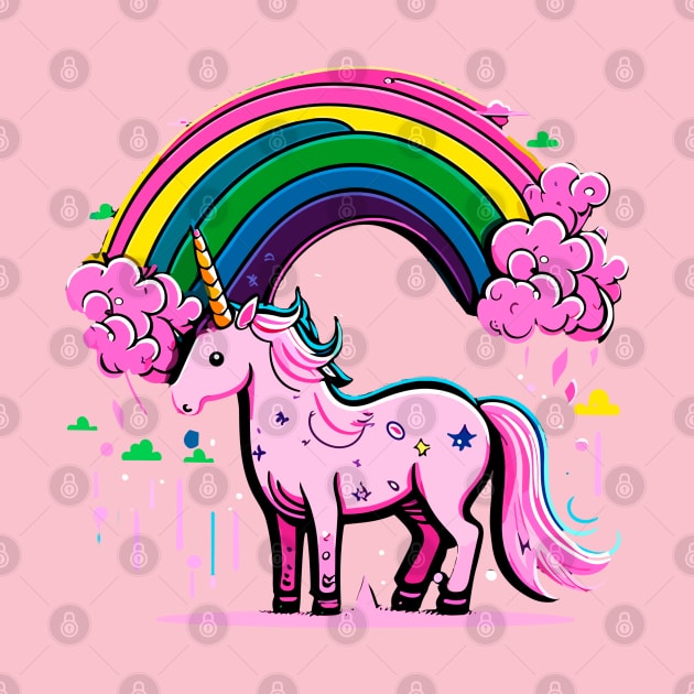 Pink cute unicorn in rainbow by NerdsbyLeo