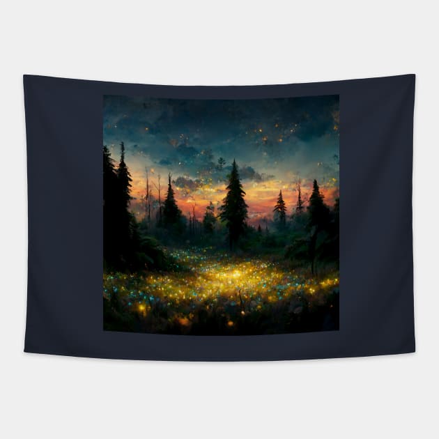 Mystical Fairy Sunset Forest Tapestry by PurplePeacock