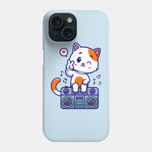 Cute Cat Sitting On Boombox Radio Cartoon Phone Case