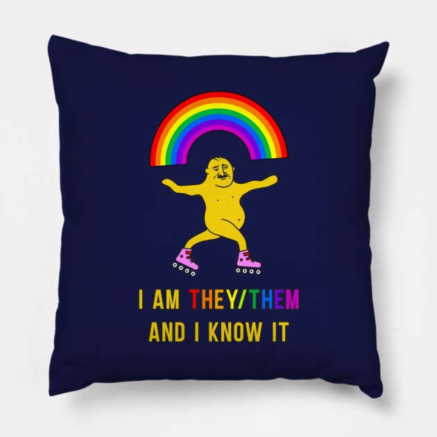 Genderfluid design for non-binary people personal pronouns They Them (They/Them) Pillow by strangelyhandsome