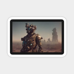 Steampunk style robot in post apocalyptic wasteland Magnet