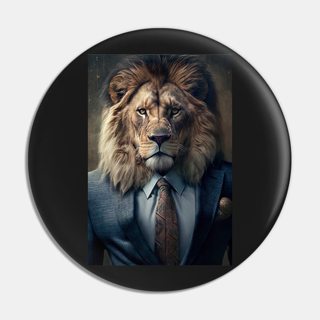 Portrait of a Handsome Lion wearing a suit Pin by KoolArtDistrict