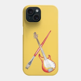 Bass Guitar and Paintbrush Music and Art Watercolor Red and Orange Phone Case