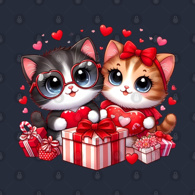 Valentines day kawaii kittens in love by BrisaArtPrints