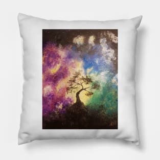 Silhouetted tree in front of the cosmos. Pillow