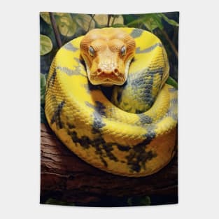 Serpentine Beauty: Oil Paint Hyperrealism - Amazing Zoo Anaconda Tapestry