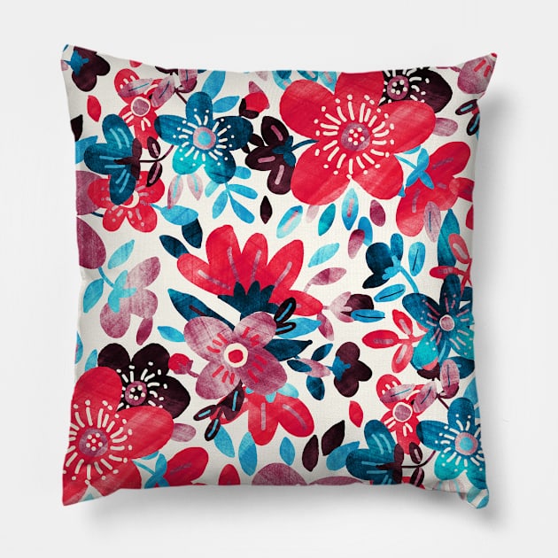 Happy Red Flower Collage Pillow by micklyn