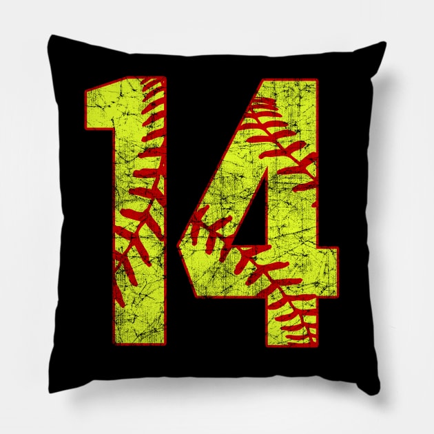 Fastpitch Softball Number 14 #14 Softball Shirt Jersey Uniform Favorite Player Biggest Fan Pillow by TeeCreations