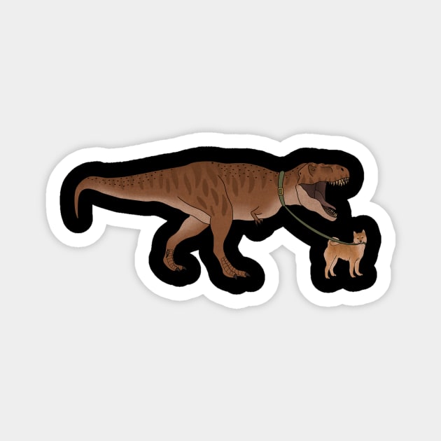 Funny Shiba Inu Dog walking T Rex Dinosaur Magnet by dukito