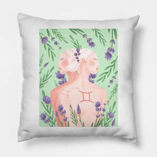 Gemini Zodiac green by Cindy Rose Studio Pillow