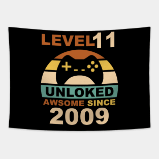 Level 11 Unlocked Awesome Since 2009 11yr Birthday Gamer Tapestry