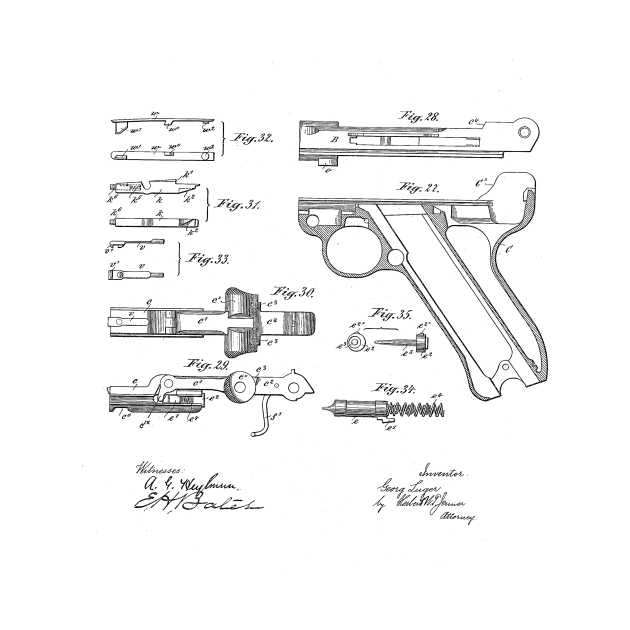 Gun Design Vintage Patent Hand Drawing by TheYoungDesigns