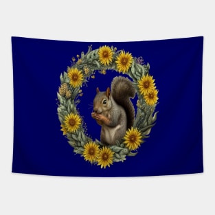 Gray Squirrel With Yellow Flower Wreath Kentucky State Tattoo Art Tapestry