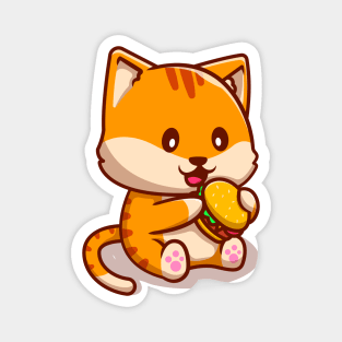 Cute Cat Eating Burger Magnet