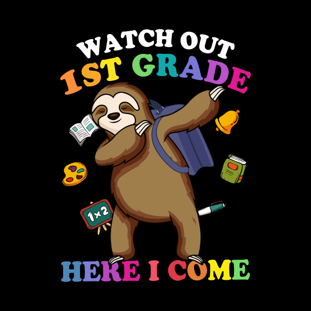 Funny Sloth Watch Out 1st grade Here I Come by kateeleone97023