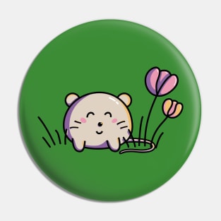 Cute Kawaii Spring Mouse and Flowers Pin