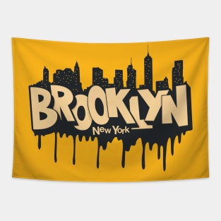 New York Brooklyn - Brooklyn Schriftzug - Brooklyn Logo mit skyline Tapestry