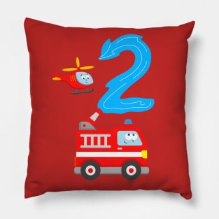 2nd Birthday Boys Toddlers Fire Truck Pillow